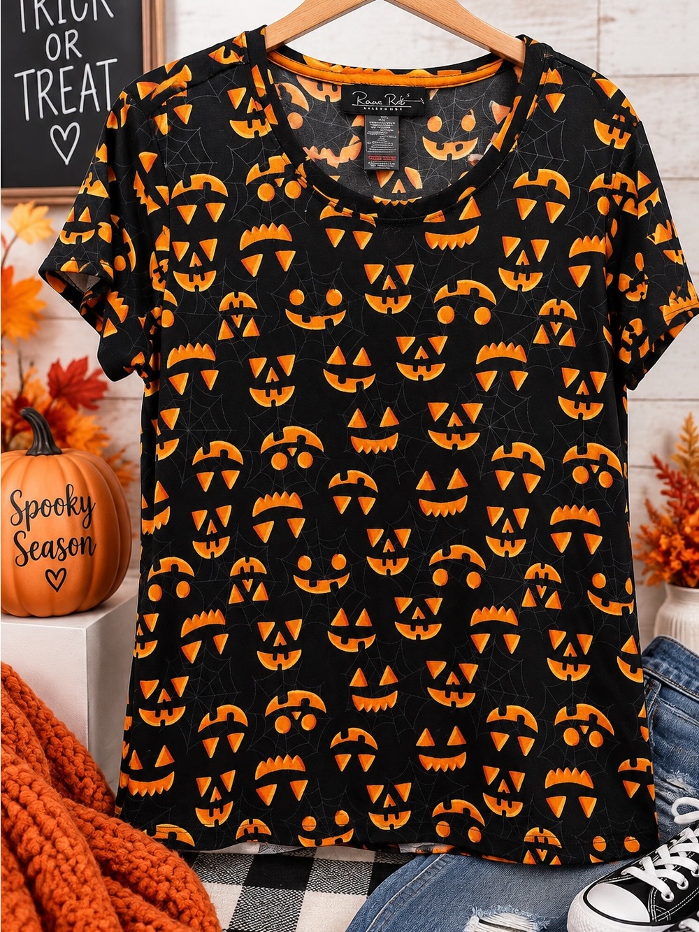 Rene Rofe Black & Orange Halloween Jack-O'-Lantern Tunic